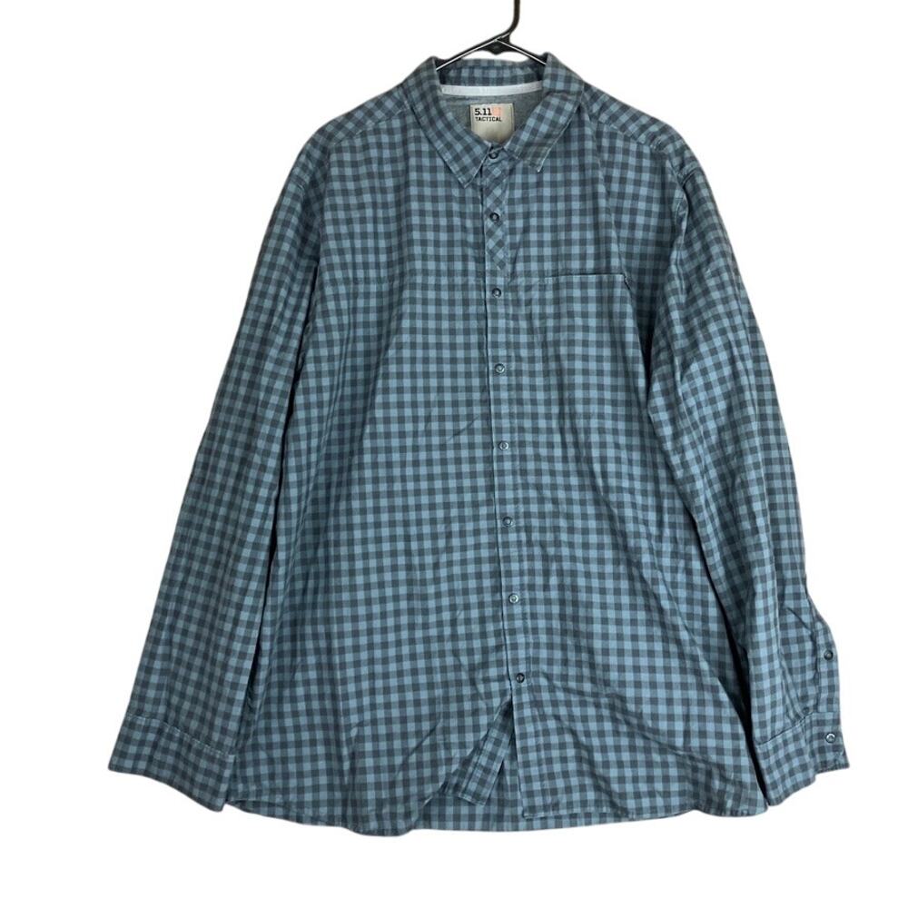5.11 Tactical Mens Shirt Blue Black Plaid Snap Button Down Long Sleeve XLarge